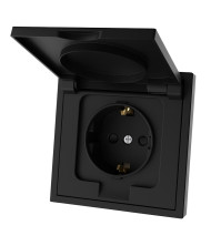 Panaica E09 վարդակ  հողանցում կափարիչով / սև