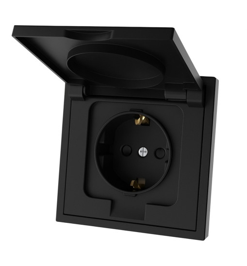 Panaica E09 վարդակ  հողանցում կափարիչով / սև