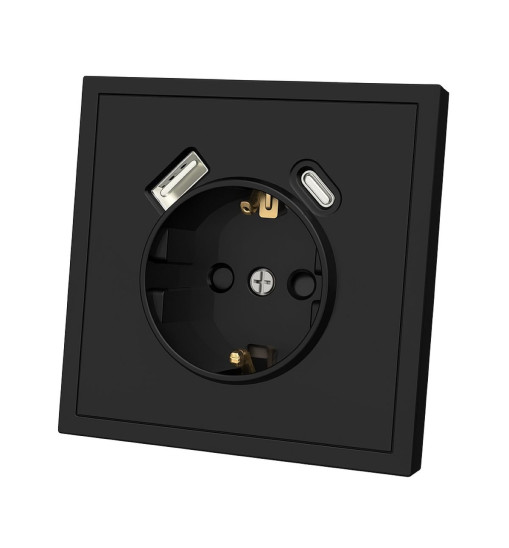 Panaica E09 Վարդակ հողանցումով Type-C/USB / սև Panaica E09 Վարդակ հողանցումով Type-C/USB / սև