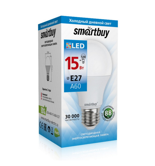 Լեդ լամպ Smartbuy-A60-15W/6000K/E27 (SBL-A60-15-60K-E27)