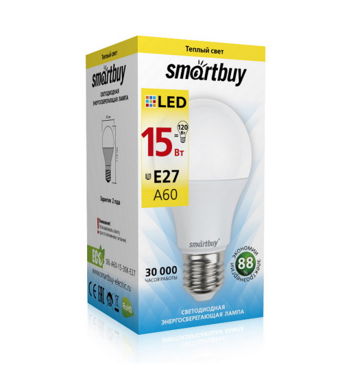 Լեդ լամպ Smartbuy-A60-15W/3000K/E27 (SBL-A60-15-30K-E27)