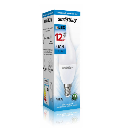 Լեդ մոմ լամպ Smartbuy-C37-12W/6000K/E14 (SBL-C37Can-12-60K-E14)