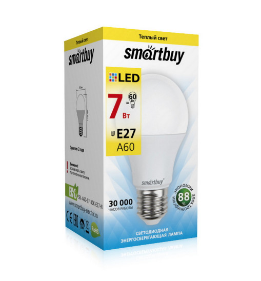 Լեդ լամպ Smartbuy-A60-07W/3000K/E27 (SBL-A60-07-30K-E27-N)
