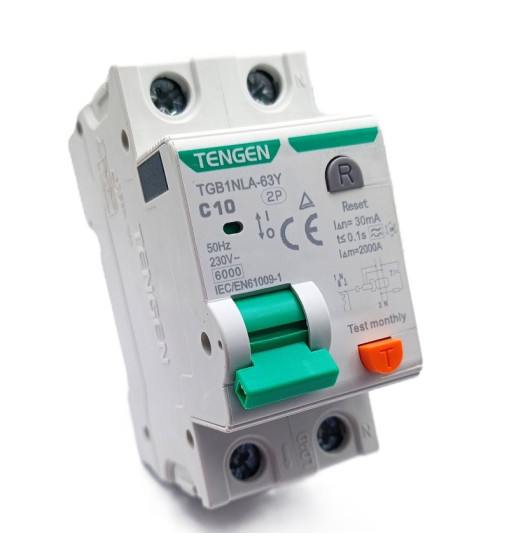 Դիֆերենցյալ ավտոմատ անջատիչ Tengen TGB1NLA-63Y 2P C10 30mA (A Type)