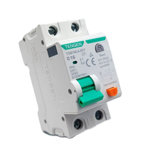 Դիֆերենցյալ ավտոմատ անջատիչ Tengen TGB1NLA-63Y 2P C16 30mA (A Type)