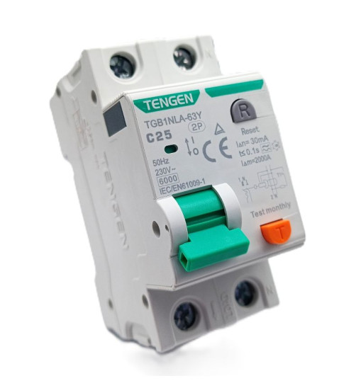 Դիֆերենցյալ ավտոմատ անջատիչ Tengen TGB1NLA-63Y 2P C25 30mA (A Type)