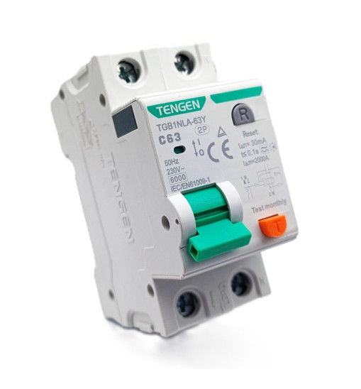 Դիֆերենցյալ ավտոմատ անջատիչ Tengen TGB1NLA-63Y 2P C63 30mA (A Type)