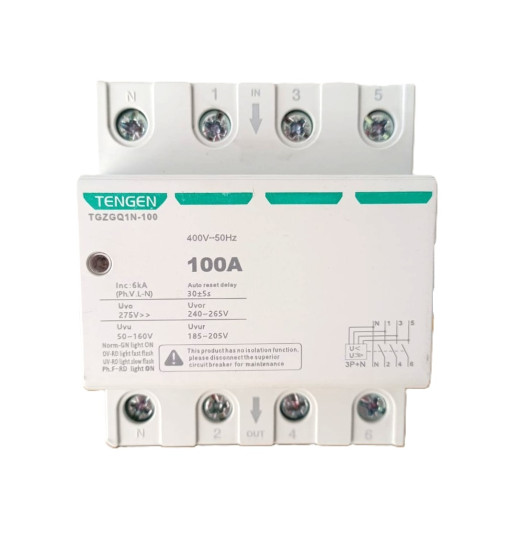 Լարման պաշտպանիչ ռելե TGZGQ1N‑100 3P+N 100A 
